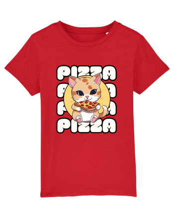 Cute kawaii cat eating pizza Red