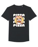 Cute kawaii cat eating pizza Tricou mânecă scurtă guler larg Bărbat Skater