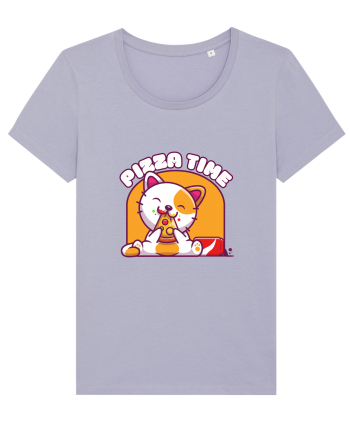 Cute kawaii cat eating pizza Lavender