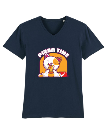 Cute kawaii cat eating pizza French Navy