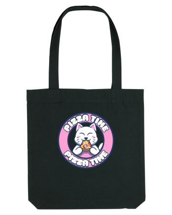 Cute kawaii cat eating pizza Black