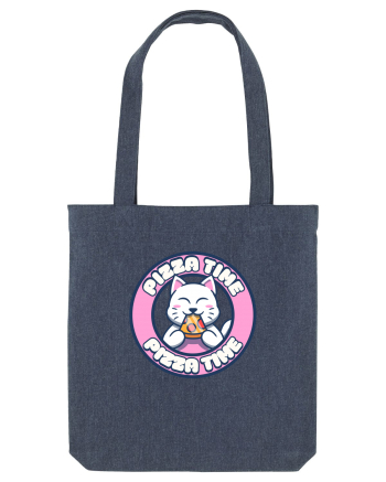 Cute kawaii cat eating pizza Midnight Blue