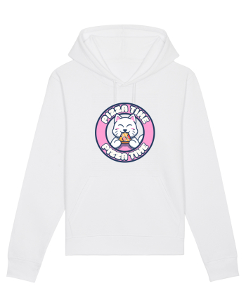 Cute kawaii cat eating pizza White