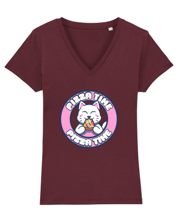 Cute kawaii cat eating pizza Burgundy