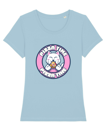 Cute kawaii cat eating pizza Sky Blue