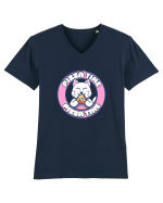 Cute kawaii cat eating pizza Tricou mânecă scurtă guler V Bărbat Presenter
