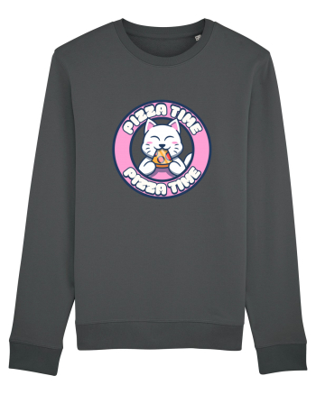 Cute kawaii cat eating pizza Anthracite