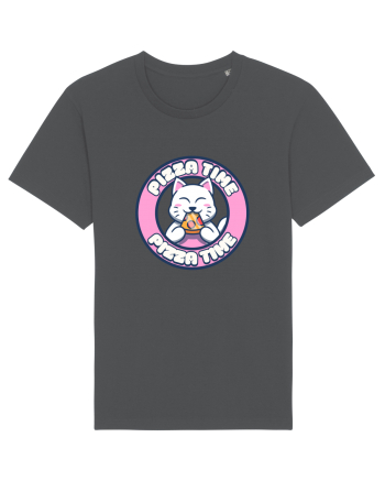 Cute kawaii cat eating pizza Anthracite