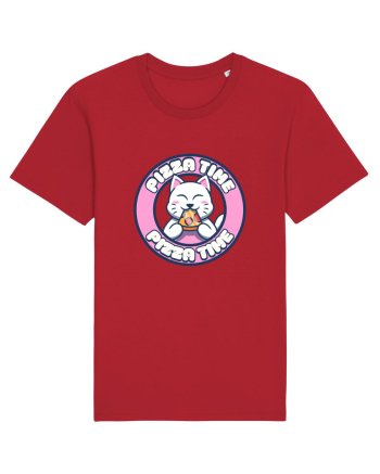 Cute kawaii cat eating pizza Red