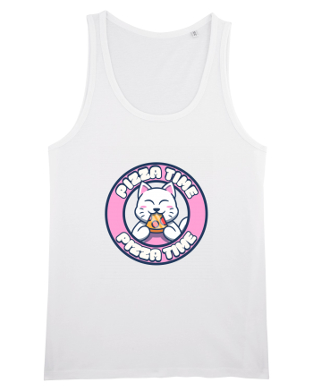 Cute kawaii cat eating pizza White