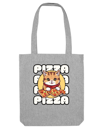 Cute kawaii cat eating pizza Heather Grey