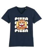 Cute kawaii cat eating pizza Tricou mânecă scurtă guler V Bărbat Presenter