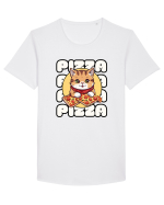 Cute kawaii cat eating pizza Tricou mânecă scurtă guler larg Bărbat Skater