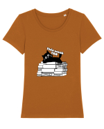 Bookish cat Tricou mânecă scurtă guler larg fitted Damă Expresser