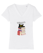 Bookish cat Tricou mânecă scurtă guler V Damă Evoker