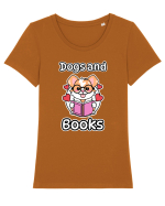 Kawaii Dog Reading A Book Tricou mânecă scurtă guler larg fitted Damă Expresser