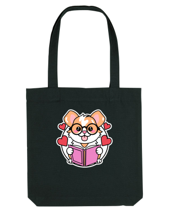 Kawaii Dog Reading A Book Black