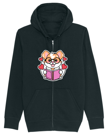 Kawaii Dog Reading A Book Black