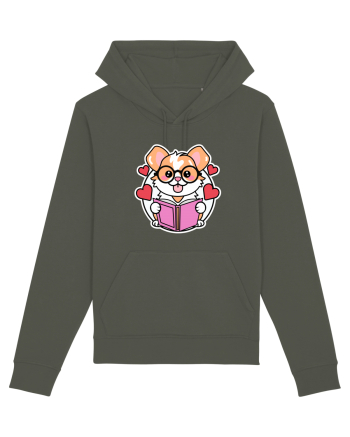 Kawaii Dog Reading A Book Khaki