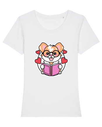 Kawaii Dog Reading A Book White