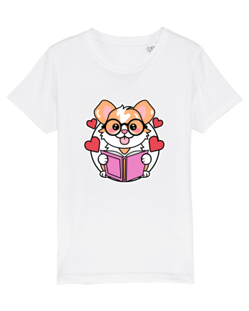 Kawaii Dog Reading A Book White