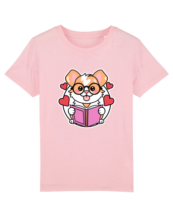 Kawaii Dog Reading A Book Cotton Pink