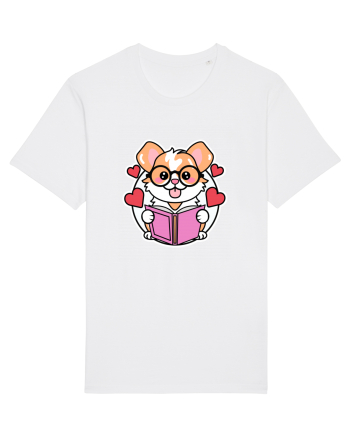 Kawaii Dog Reading A Book White