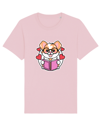 Kawaii Dog Reading A Book Cotton Pink