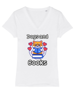 Kawaii Dog Reading A Book Tricou mânecă scurtă guler V Damă Evoker