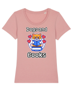 Kawaii Dog Reading A Book Tricou mânecă scurtă guler larg fitted Damă Expresser