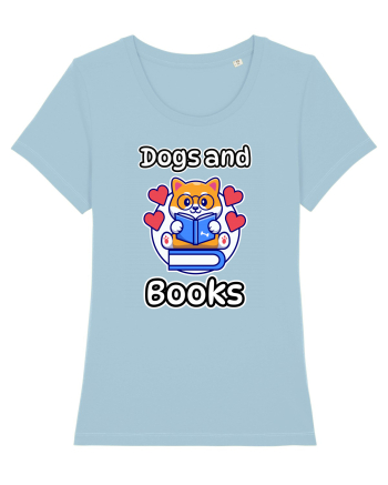 Kawaii Dog Reading A Book Sky Blue