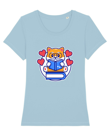 Kawaii Dog Reading A Book Sky Blue