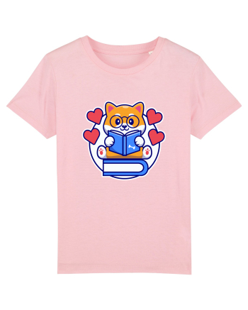 Kawaii Dog Reading A Book Cotton Pink