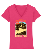 Yellowstone National Park Tricou mânecă scurtă guler V Damă Evoker