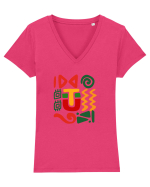 Africa Tribal Pattern Tricou mânecă scurtă guler V Damă Evoker