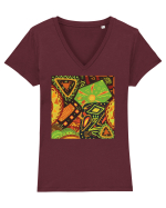 African Pattern Tricou mânecă scurtă guler V Damă Evoker