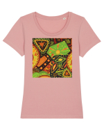 African Pattern Tricou mânecă scurtă guler larg fitted Damă Expresser