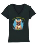 NU SE ARUNCA SINGURA - Bulldog Francez Tricou mânecă scurtă guler V Damă Evoker