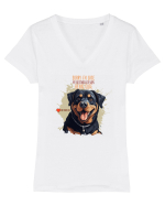 SORRY I`M LATE - Rottweiller Tricou mânecă scurtă guler V Damă Evoker