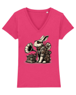 Vintage Steampunk Easter Rabbit Tricou mânecă scurtă guler V Damă Evoker