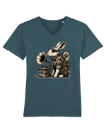 Vintage Steampunk Easter Rabbit Tricou mânecă scurtă guler V Bărbat Presenter