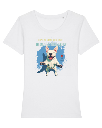 FIRST WE STEAL YOUR HEART, THEN YOUR BED & SOFA - Bull Terrier White
