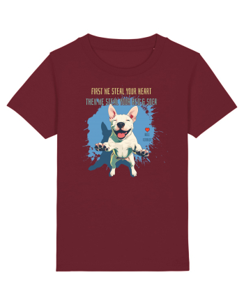 FIRST WE STEAL YOUR HEART, THEN YOUR BED & SOFA - Bull Terrier Burgundy