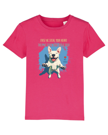 FIRST WE STEAL YOUR HEART, THEN YOUR BED & SOFA - Bull Terrier Raspberry