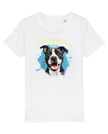 DANGEROUS TO LEAVE PITTBULLS WITH KIDS, KIDS  ARE SCARY - Pitbull White