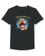 PERICULOS SA LASI PITBULII CU COPIII, COPIII SUNT GROAZNICI - Pitbull Tricou mânecă scurtă guler larg Bărbat Skater