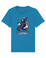 Ilustrație schelet amuzant călare pe un triciclu Tricou mânecă scurtă Unisex Rocker