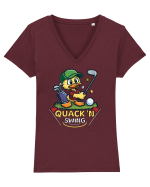 Umor golfistic: Rață 'Quack'n Swing Tricou mânecă scurtă guler V Damă Evoker