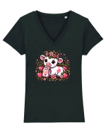 Vaca ce bea Lapte de căpșuni Tricou mânecă scurtă guler V Damă Evoker
