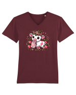 Vaca ce bea Lapte de căpșuni Tricou mânecă scurtă guler V Bărbat Presenter